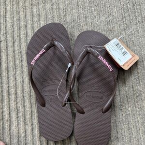 Havaianas Brown Flip Flops with Pink Logo Accent